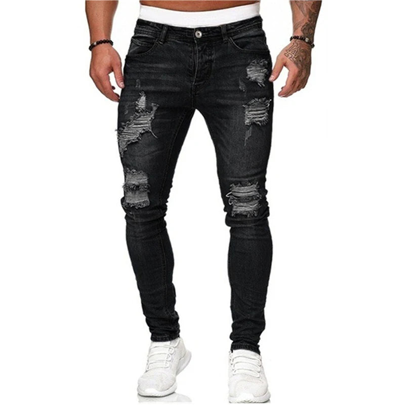 Men's stretch ripped jeans