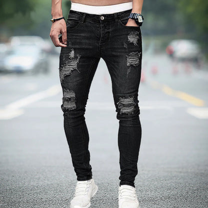 Men Stretchy Ripped Skinny Biker Cartoon Jeans