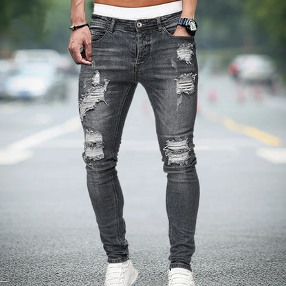 Men Stretchy Ripped Skinny Biker Cartoon Jeans