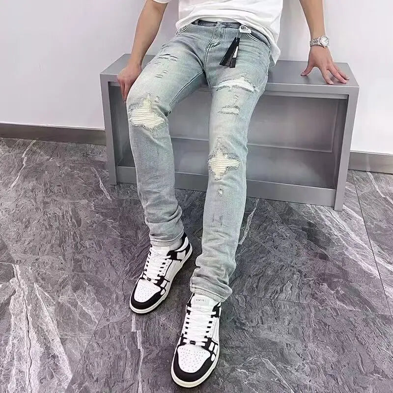 Men's Ripped Jeans Casual Stretch Denim Pants