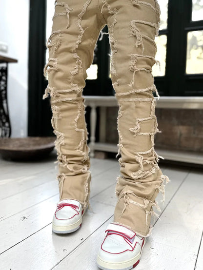 Men's stacked ripped jeans