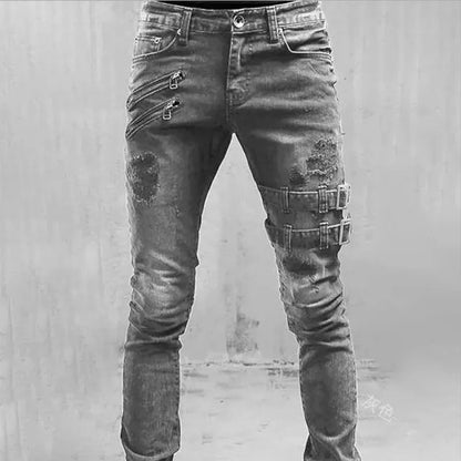 Men's stretch ripped jeans