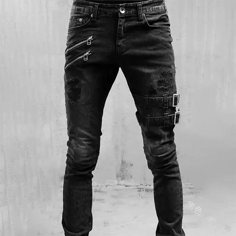 Men's stretch ripped jeans