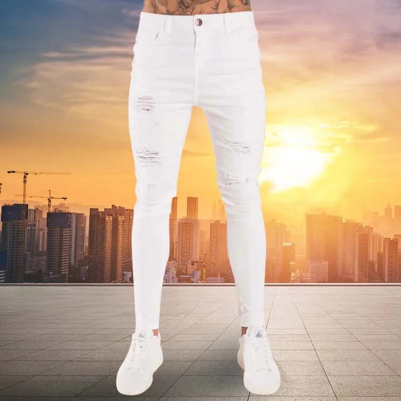 Men Stretchy Ripped Skinny Biker Cartoon Jeans