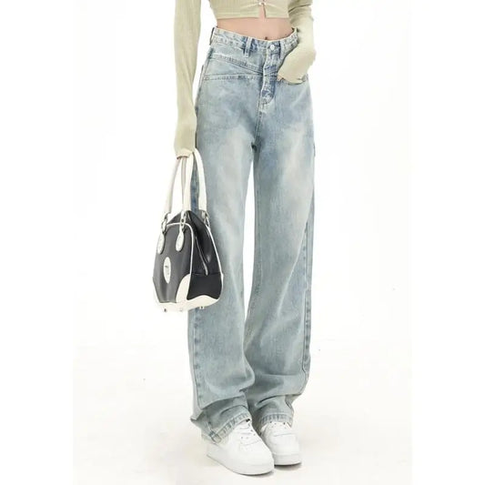 Straight Jeans Women High Waist Streetwear